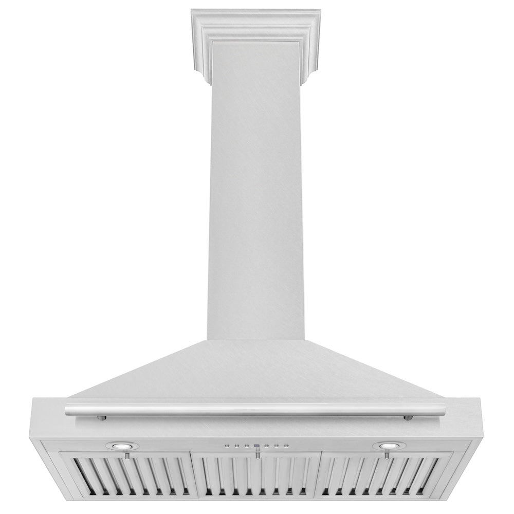 ZLINE 36 in. Autograph Edition Convertible Fingerprint Resistant Satin Stainless Steel Range Hood with White Matte Shell and Matte Black Handle (KB4SNZ-WM36-MB)