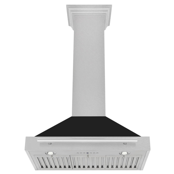 ZLINE 36 in. Convertible Fingerprint Resistant Satin Stainless Steel Range Hood with Black Matte Shell and Stainless Steel Handle (KB4SNX-BLM-36)