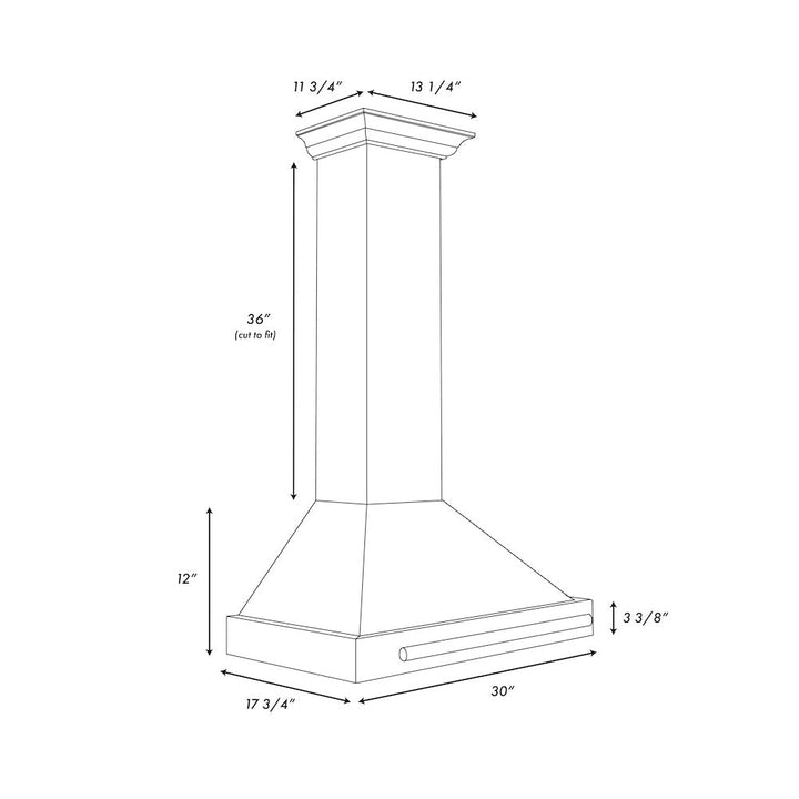 ZLINE 30 in. Convertible Satin Stainless Steel Wall Mount Range Hood with Copper Shell and Stainless Steel Handle (KB4SNX-C-30)
