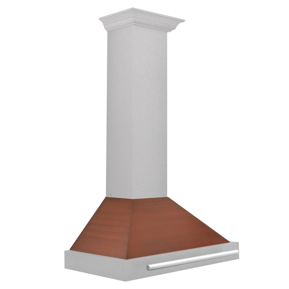 ZLINE 30 in. Convertible Satin Stainless Steel Wall Mount Range Hood with Copper Shell and Stainless Steel Handle (KB4SNX-C-30)