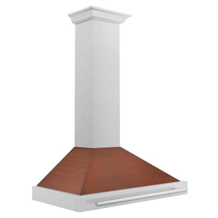 ZLINE 36 in. Convertible Satin Stainless Steel Wall Mount Range Hood with Copper Shell and Stainless Steel Handle (KB4SNX-C-36)