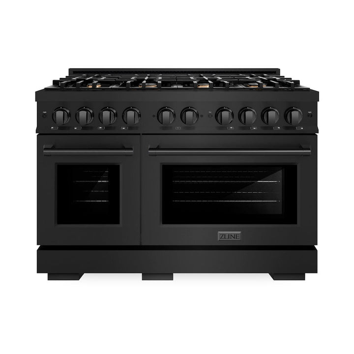 ZLINE 48 in. 6.7 cu. ft. Select Double Oven Dual Fuel Range in Black Stainless Steel with 8 Brass Burners, Open Box-Excellent Condition