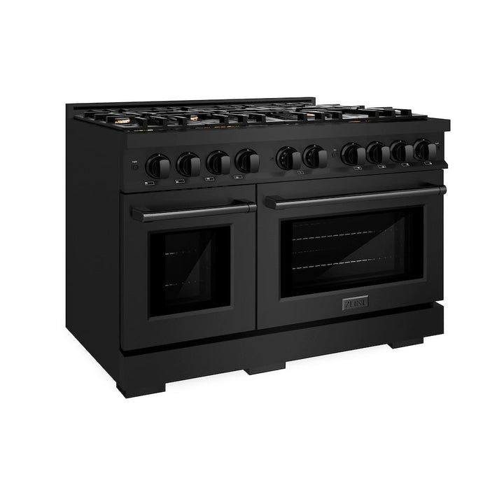 ZLINE 48 in. 6.7 cu. ft. Select Double Oven Dual Fuel Range in Black Stainless Steel with 8 Brass Burners, Open Box-Excellent Condition
