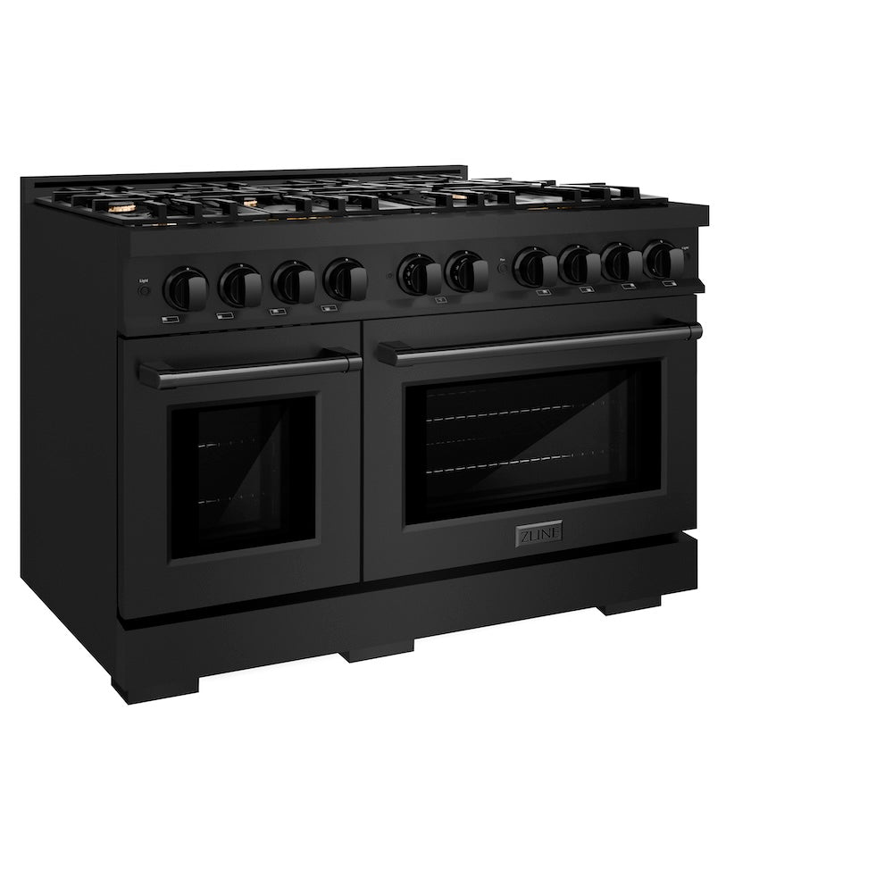 ZLINE 48 in. 6.7 cu. ft. Select Double Oven Dual Fuel Range in Black Stainless Steel with 8 Brass Burners, Open Box-Excellent Condition
