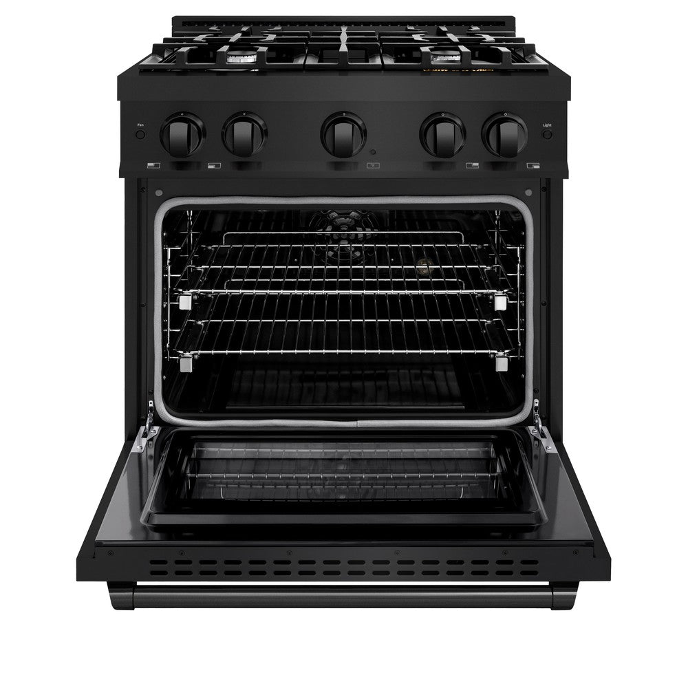 ZLINE 30" 4.2 cu. ft. Select Dual Fuel Range with 4 Burners in Black Stainless Steel, HDRB-30