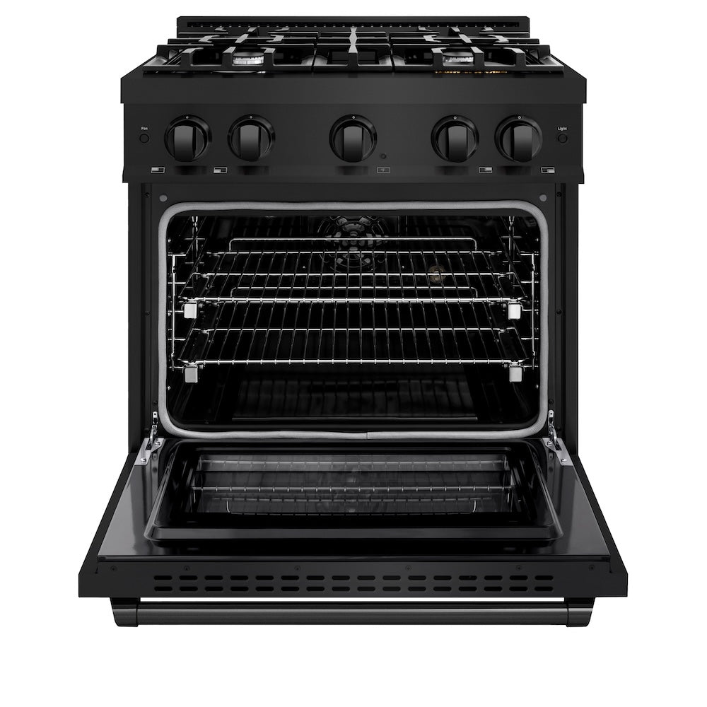ZLINE 30 in. 4.2 cu. ft. Select Dual Fuel Range with 4 Burner Gas Cooktop and Electric Convection Oven in Black Stainless Steel, Open Box-Excellent Condition