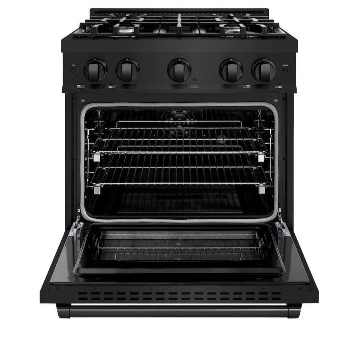 ZLINE 30 in. 4.2 cu. ft. Select Dual Fuel Range with 4 Burner Gas Cooktop and Electric Convection Oven in Black Stainless Steel, Open Box-Excellent Condition