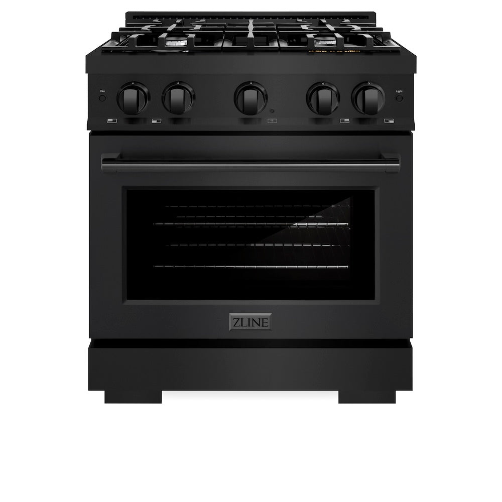 ZLINE 30 in. 4.2 cu. ft. Select Dual Fuel Range with 4 Burner Gas Cooktop and Electric Convection Oven in Black Stainless Steel, Open Box-Excellent Condition