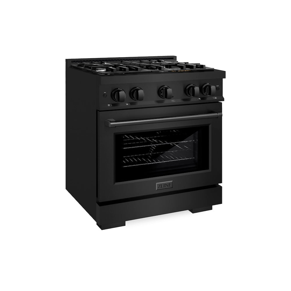 ZLINE 30 in. 4.2 cu. ft. Select Dual Fuel Range with 4 Burner Gas Cooktop and Electric Convection Oven in Black Stainless Steel, Open Box-Excellent Condition