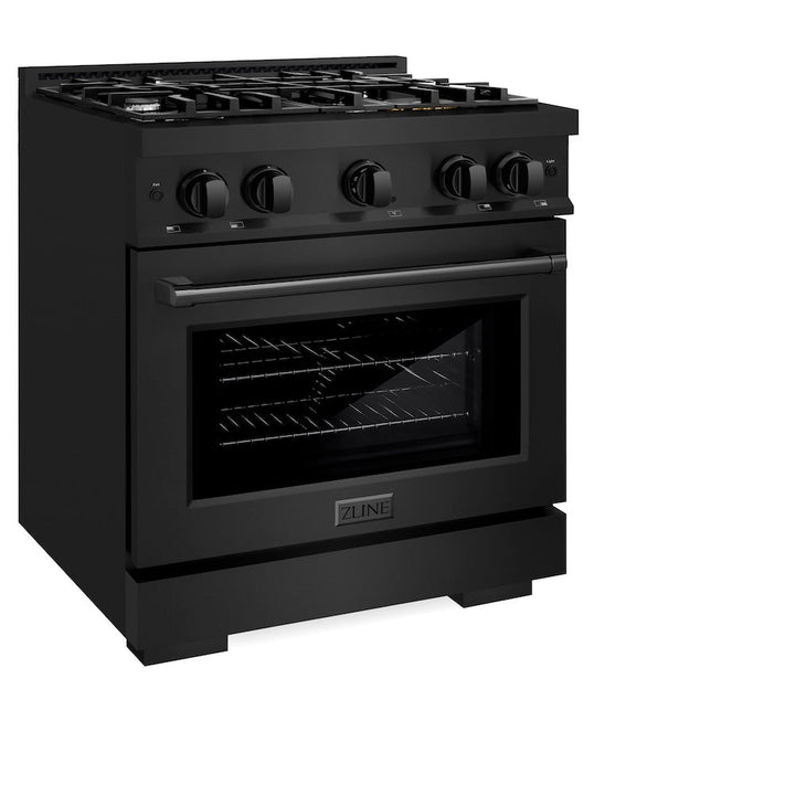 ZLINE 30 in. 4.2 cu. ft. Select Dual Fuel Range with 4 Burner Gas Cooktop and Electric Convection Oven in Black Stainless Steel, Open Box-Excellent Condition