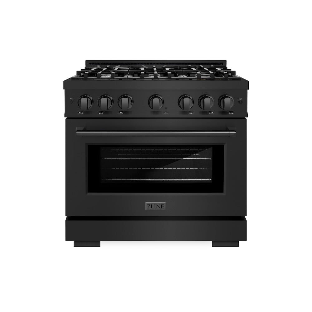ZLINE 36 in. 5.2 cu. ft. Select Dual Fuel Range with 6 Burner Gas Cooktop and Electric Convection Oven in Black Stainless Steel, Open Box-Excellent Condition