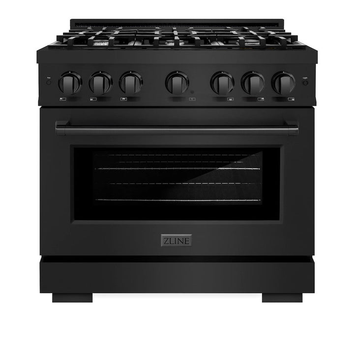 ZLINE 36 in. 5.2 cu. ft. Select Dual Fuel Range with 6 Burner Gas Cooktop and Electric Convection Oven in Black Stainless Steel, Open Box-Excellent Condition