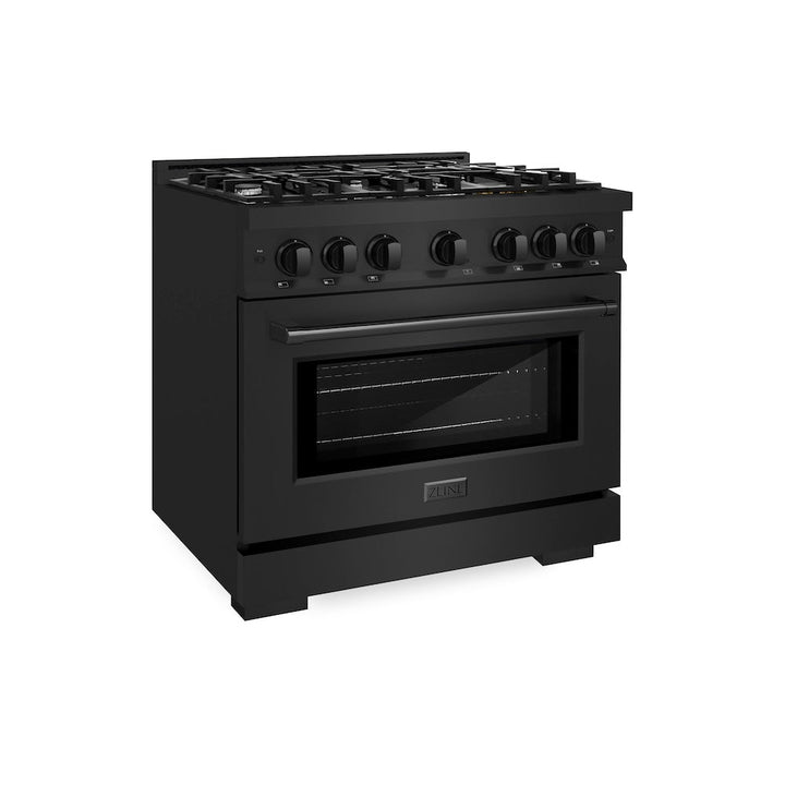ZLINE 36 in. 5.2 cu. ft. Select Dual Fuel Range with 6 Burner Gas Cooktop and Electric Convection Oven in Black Stainless Steel, Open Box-Excellent Condition