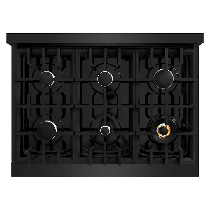 ZLINE 36 in. 5.2 cu. ft. Select Dual Fuel Range with 6 Burner Gas Cooktop and Electric Convection Oven in Black Stainless Steel, Open Box-Excellent Condition
