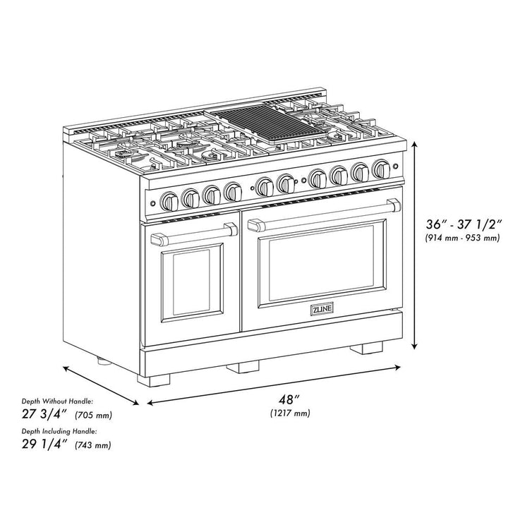 ZLINE 48 in. 6.7 cu. ft. Select Double Oven Dual Fuel Range with 8 Burner Gas Cooktop in Black Stainless Steel (HDRB-48)