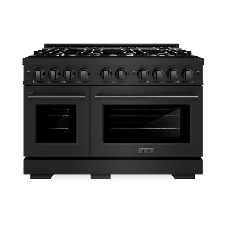 ZLINE 48 in. 6.7 cu. ft. Select Double Oven Dual Fuel Range with 8 Burner Gas Cooktop in Black Stainless Steel, Open Box-Excellent Condition