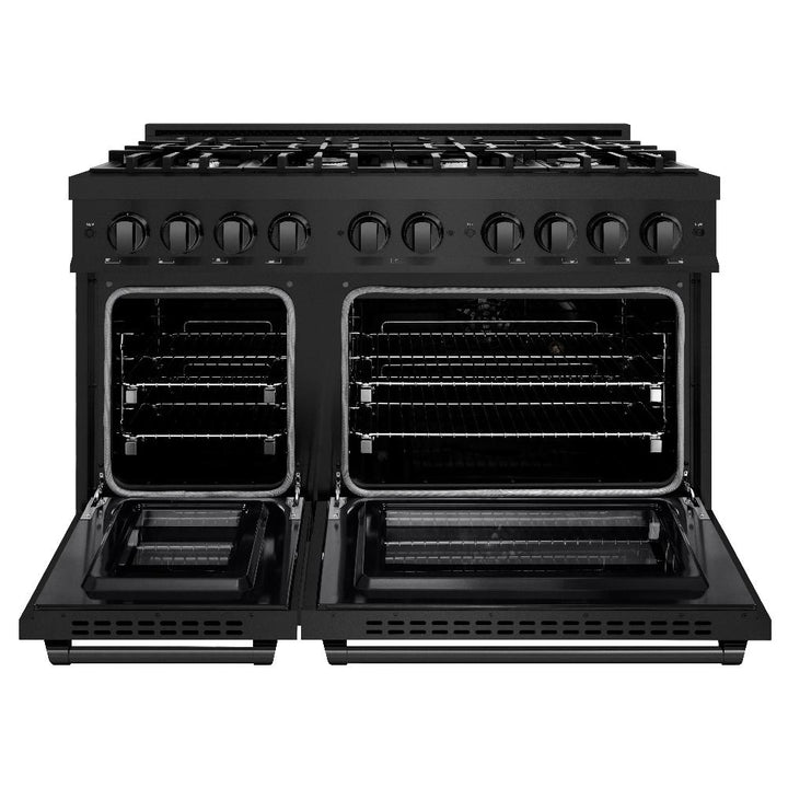 ZLINE 48 in. 6.7 cu. ft. Select Double Oven Dual Fuel Range with 8 Burner Gas Cooktop in Black Stainless Steel (HDRB-48)