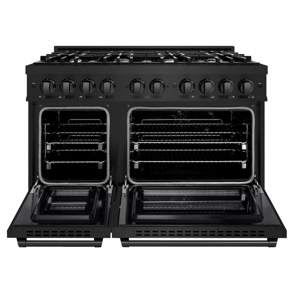 ZLINE 48 in. 6.7 cu. ft. Select Double Oven Dual Fuel Range with 8 Burner Gas Cooktop in Black Stainless Steel, Open Box-Excellent Condition