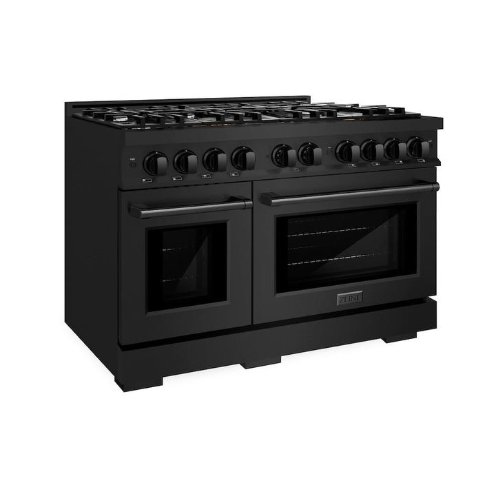 ZLINE 48 in. 6.7 cu. ft. Select Double Oven Dual Fuel Range with 8 Burner Gas Cooktop in Black Stainless Steel, Open Box-Excellent Condition