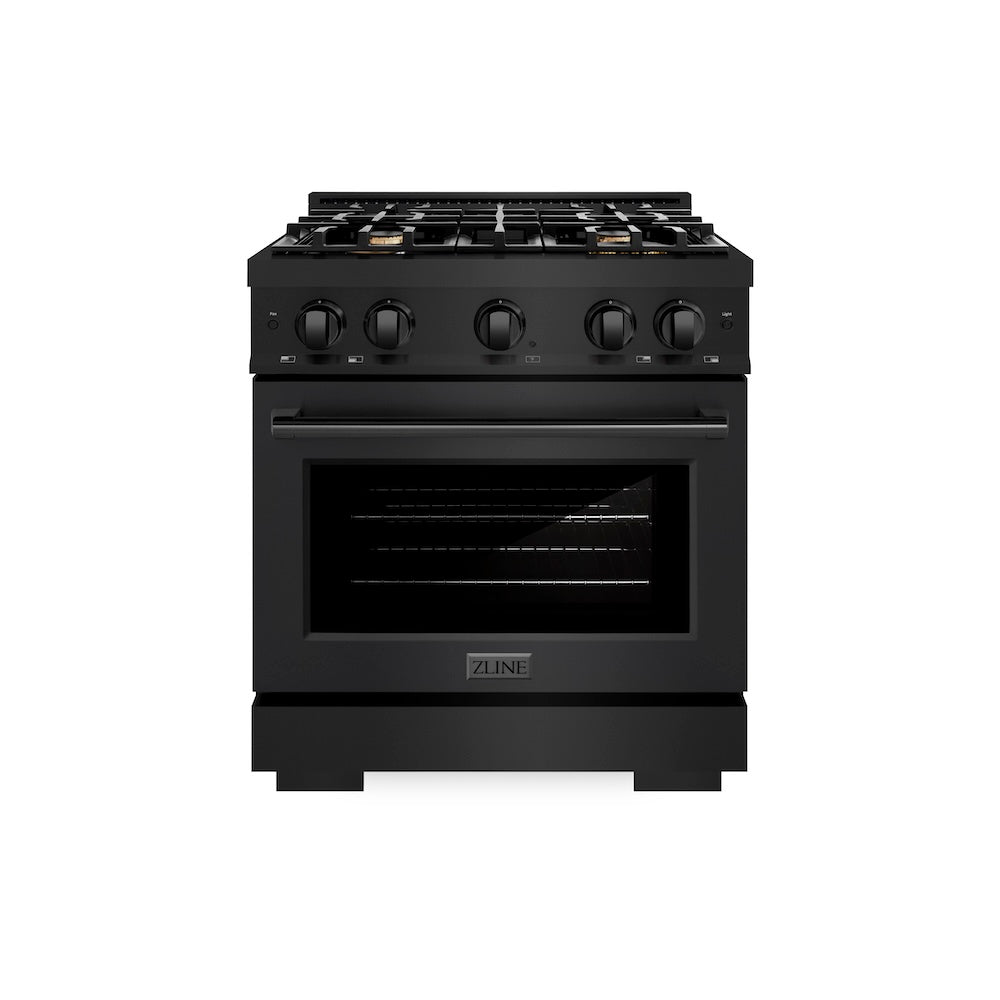ZLINE 30 in. 4.2 cu. ft. Select Gas Range with Convection Gas Oven in Black Stainless Steel with 4 Brass Burners, Open Box-Excellent Condition