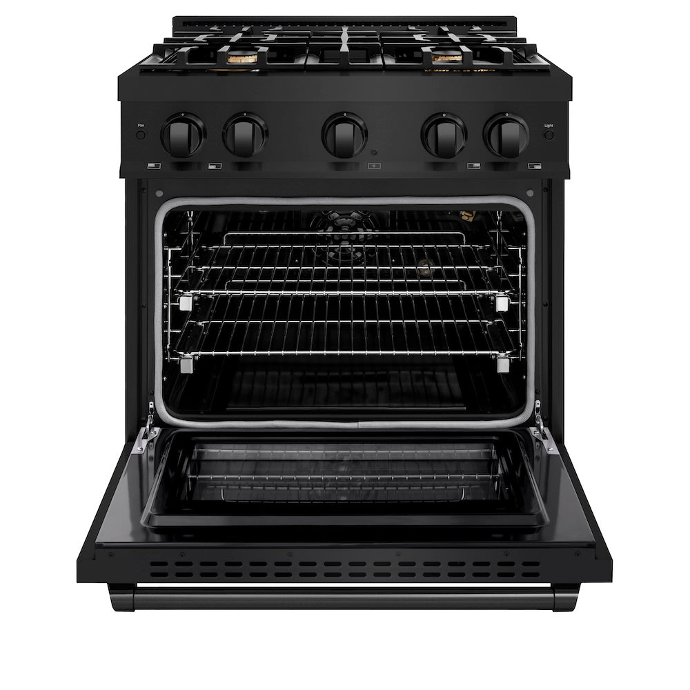 ZLINE 30 in. 4.2 cu. ft. Select Gas Range with Convection Gas Oven in Black Stainless Steel with 4 Brass Burners, Open Box-Excellent Condition