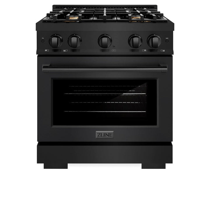 ZLINE 30 in. 4.2 cu. ft. Select Gas Range with Convection Gas Oven in Black Stainless Steel with 4 Brass Burners, Open Box-Excellent Condition