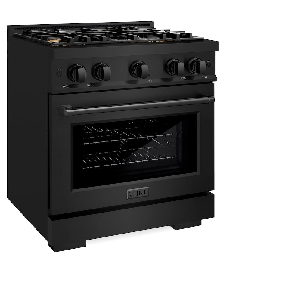 ZLINE 30 in. 4.2 cu. ft. Select Gas Range with Convection Gas Oven in Black Stainless Steel with 4 Brass Burners, Open Box-Excellent Condition