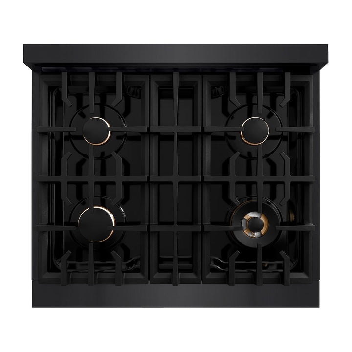 ZLINE 30 in. 4.2 cu. ft. Select Gas Range with Convection Gas Oven in Black Stainless Steel with 4 Brass Burners, Open Box-Excellent Condition
