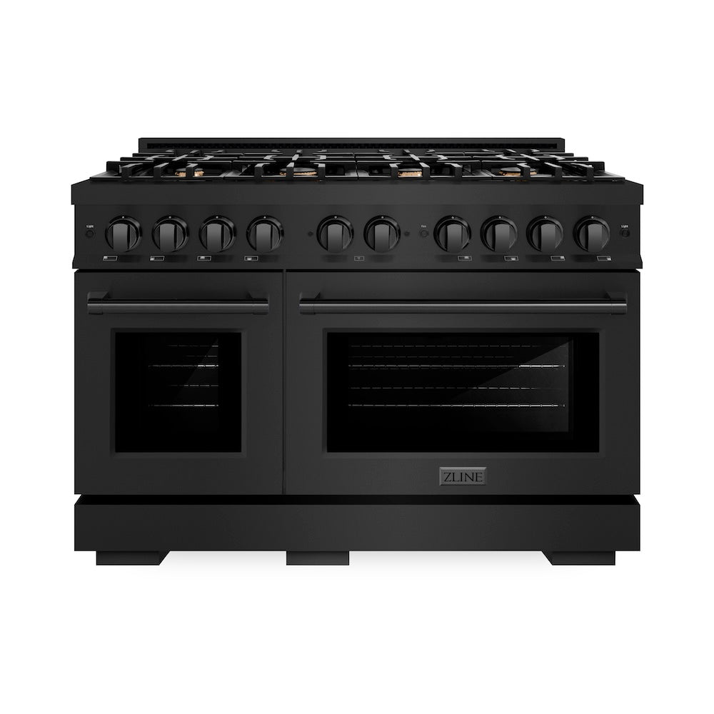 ZLINE 48 in. 6.7 cu. ft. Select Double Oven Gas Range in Black Stainless Steel with 8 Brass Burners, Open Box-Excellent Condition