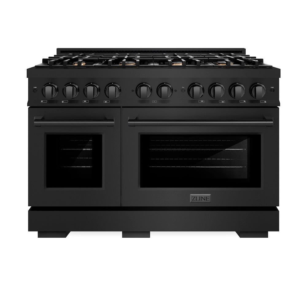 ZLINE 48 in. 6.7 cu. ft. Select Double Oven Gas Range in Black Stainless Steel with 8 Brass Burners, Open Box-Excellent Condition
