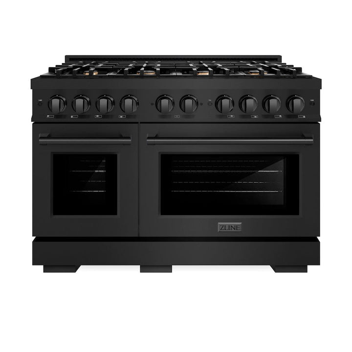 ZLINE 48 in. 6.7 cu. ft. Select Double Oven Gas Range in Black Stainless Steel with 8 Brass Burners, Open Box-Excellent Condition