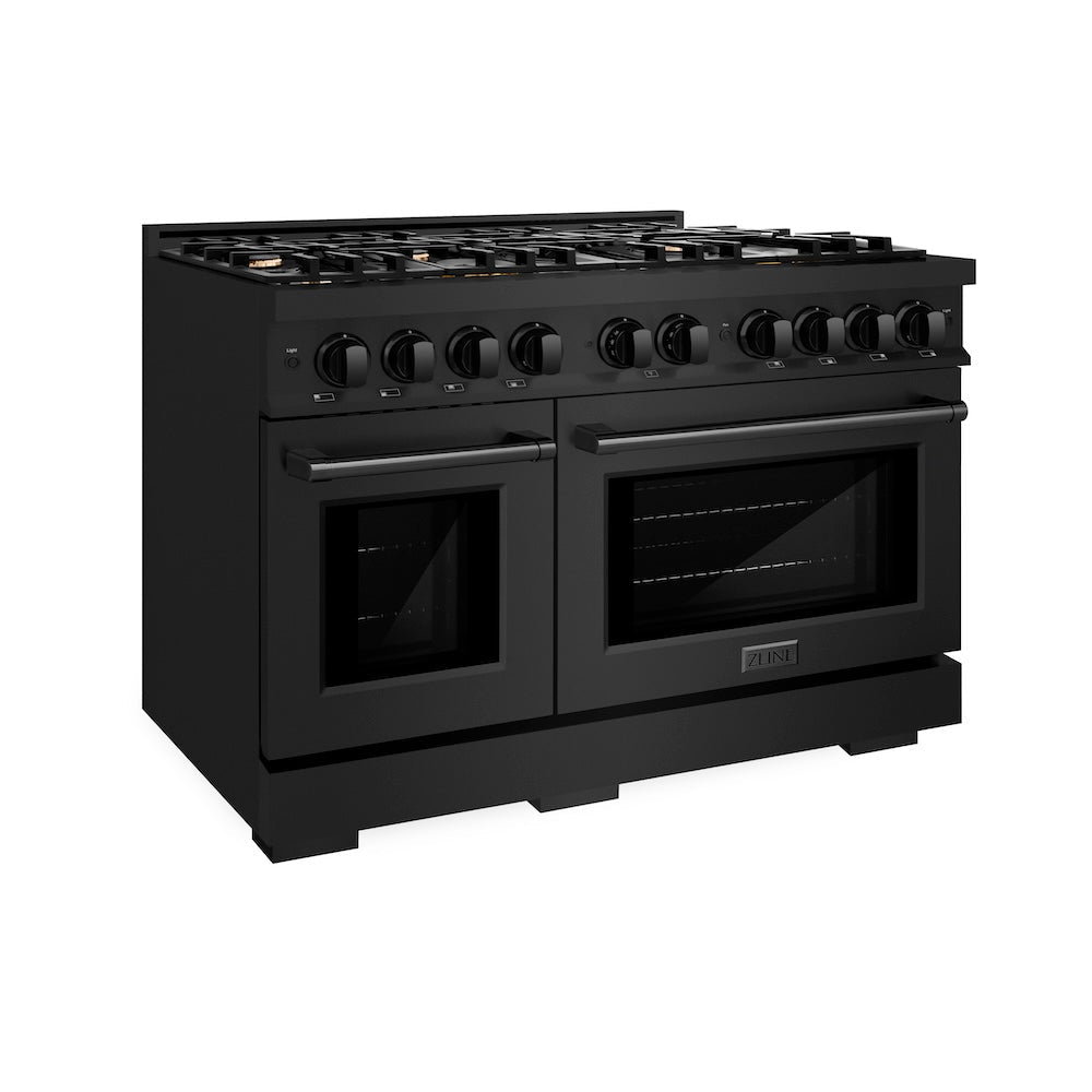ZLINE 48 in. 6.7 cu. ft. Select Double Oven Gas Range in Black Stainless Steel with 8 Brass Burners, Open Box-Excellent Condition