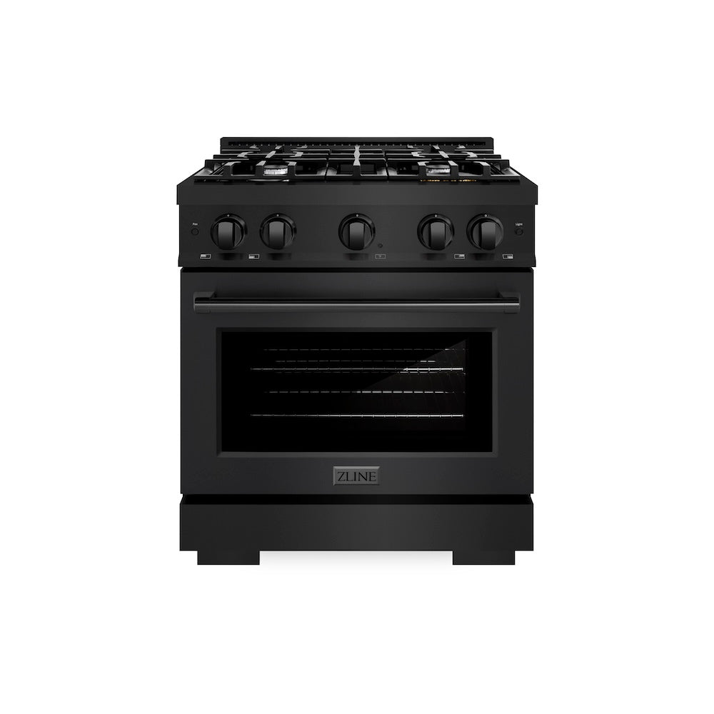 ZLINE 30 in. 4.2 cu. ft. Select Gas Range with 4 Burner Cooktop and Convection Gas Oven in Black Stainless Steel, Open Box-Excellent Condition