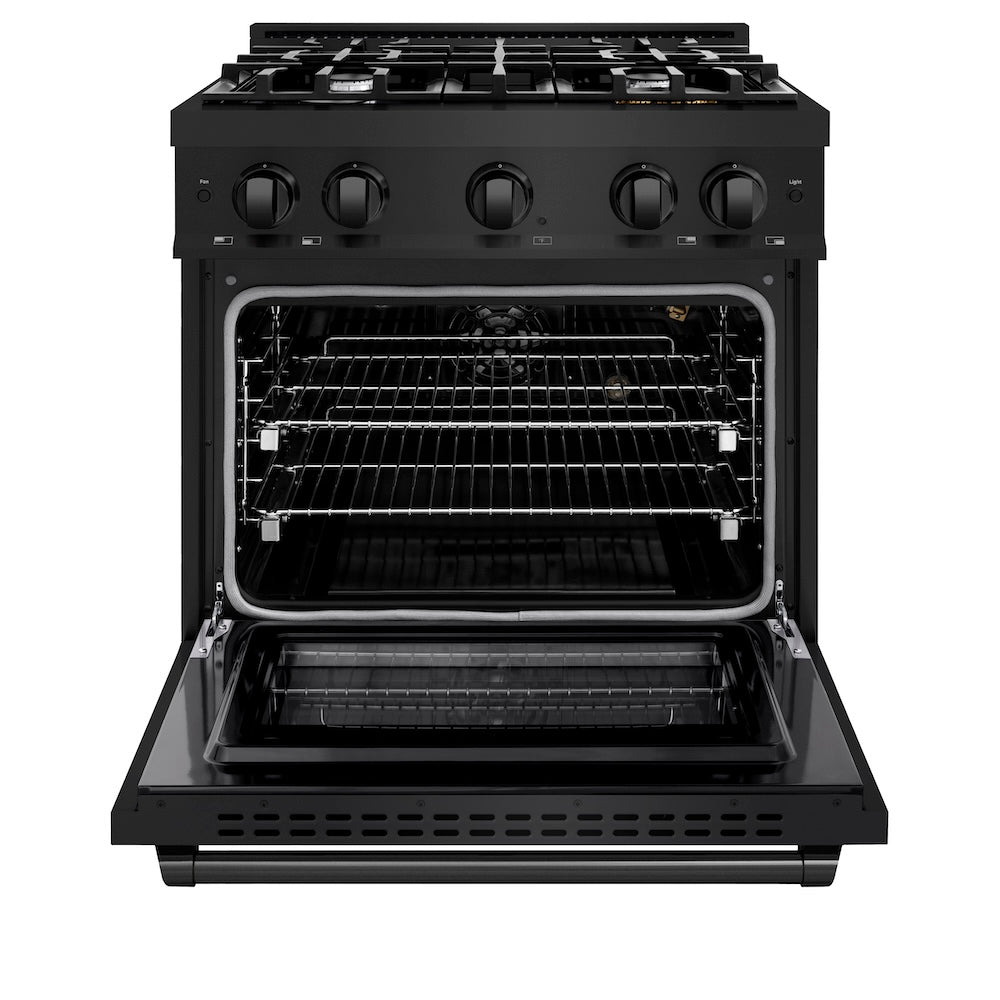 ZLINE 30 in. 4.2 cu. ft. Select Gas Range with 4 Burner Cooktop and Convection Gas Oven in Black Stainless Steel, Open Box-Excellent Condition