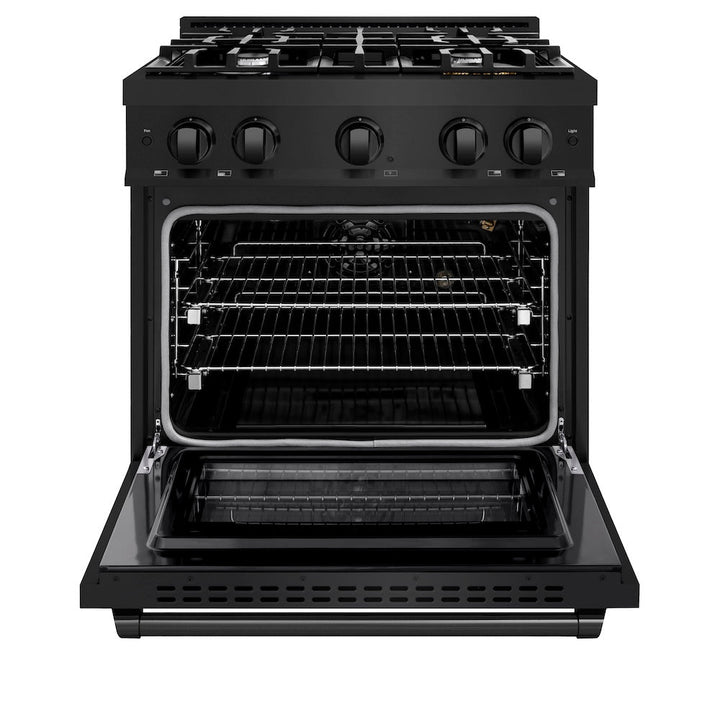 ZLINE 30 in. 4.2 cu. ft. Select Gas Range with 4 Burner Cooktop and Convection Gas Oven in Black Stainless Steel, Open Box-Excellent Condition
