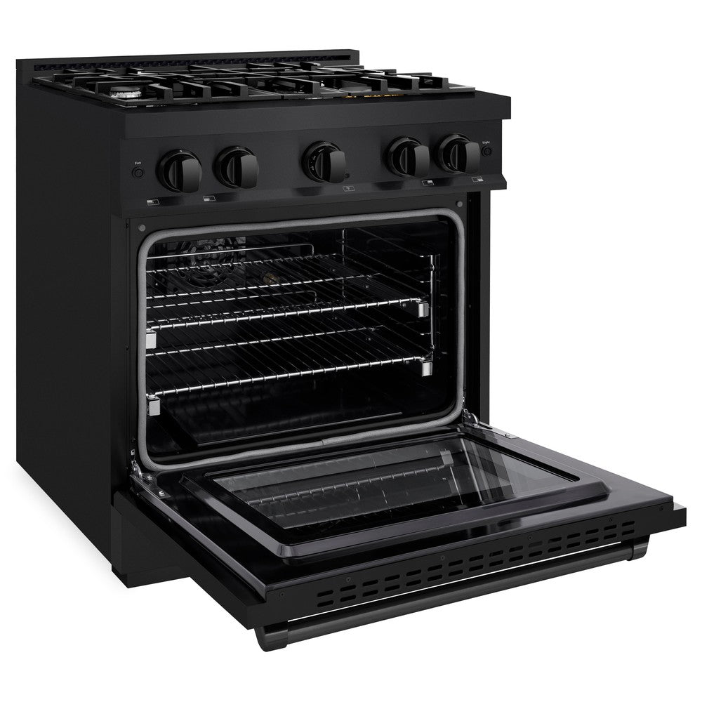 ZLINE 30" 4.2 cu. ft. Select Gas Range with 4 Burners in Black Stainless Steel, HGRB-30