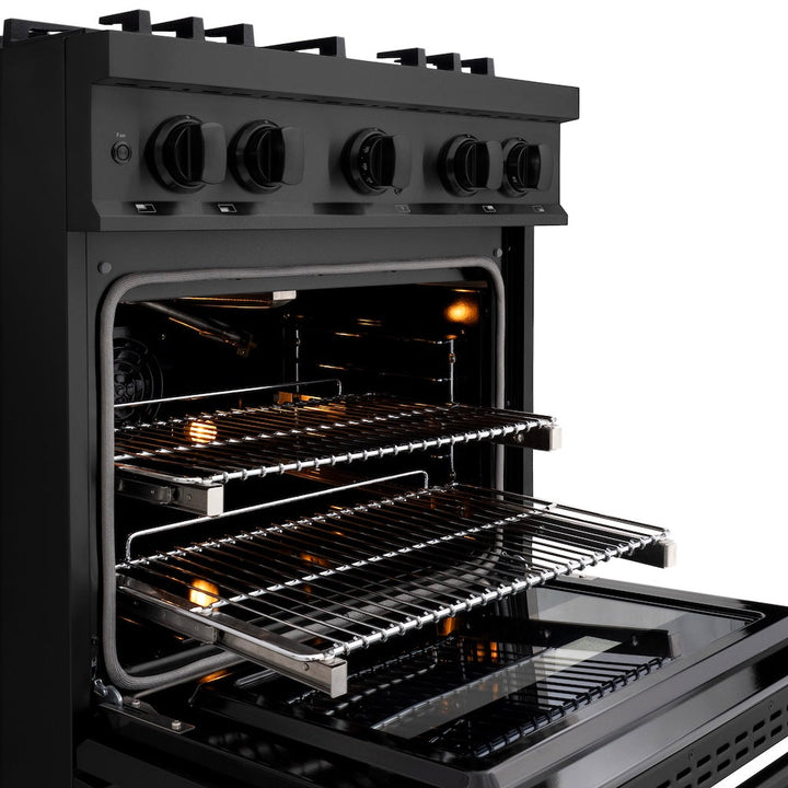 ZLINE 30 in. 4.2 cu. ft. Select Gas Range with 4 Burner Cooktop and Convection Gas Oven in Black Stainless Steel, Open Box-Excellent Condition