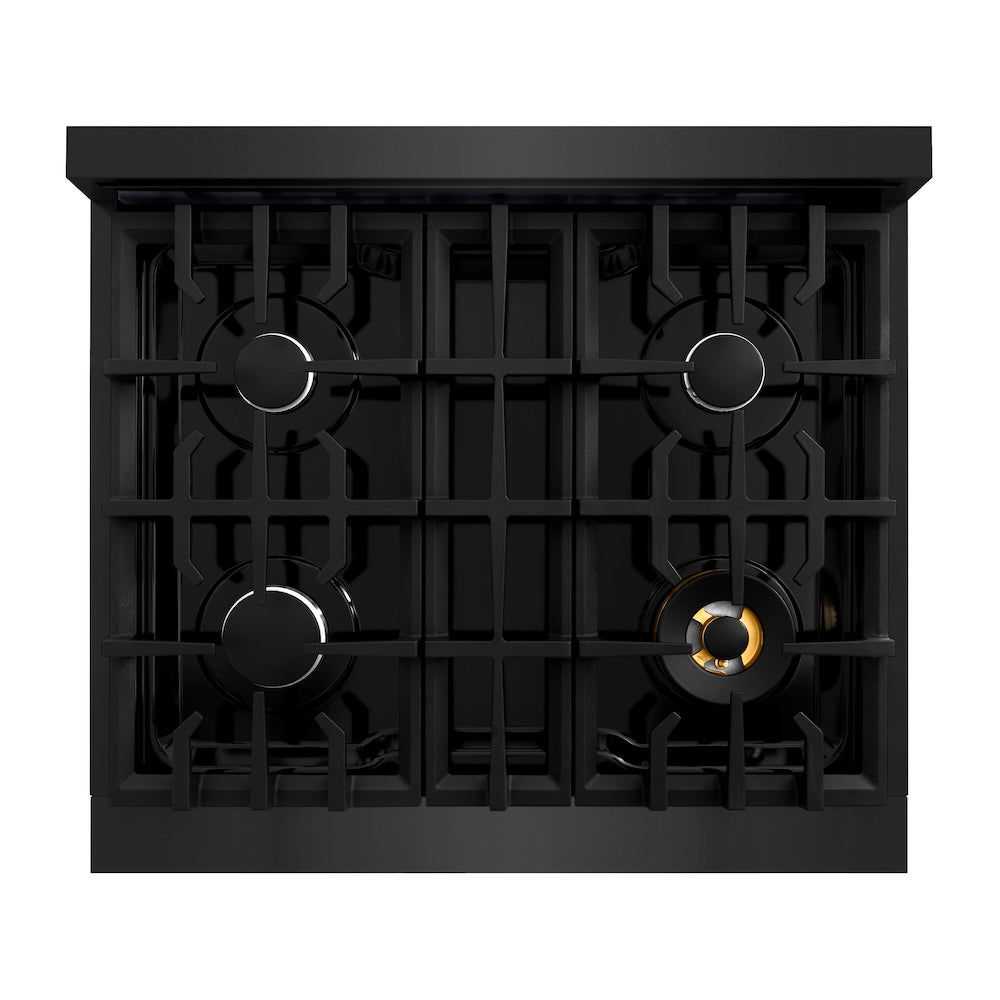 ZLINE 30 in. 4.2 cu. ft. Select Gas Range with 4 Burner Cooktop and Convection Gas Oven in Black Stainless Steel, Open Box-Excellent Condition