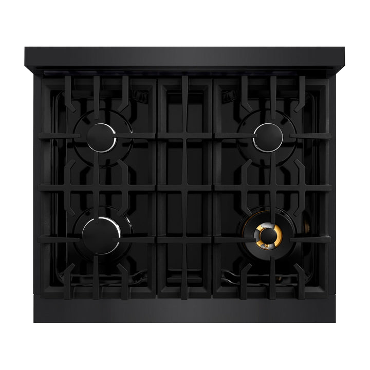 ZLINE 30" 4.2 cu. ft. Select Gas Range with 4 Burners in Black Stainless Steel, HGRB-30