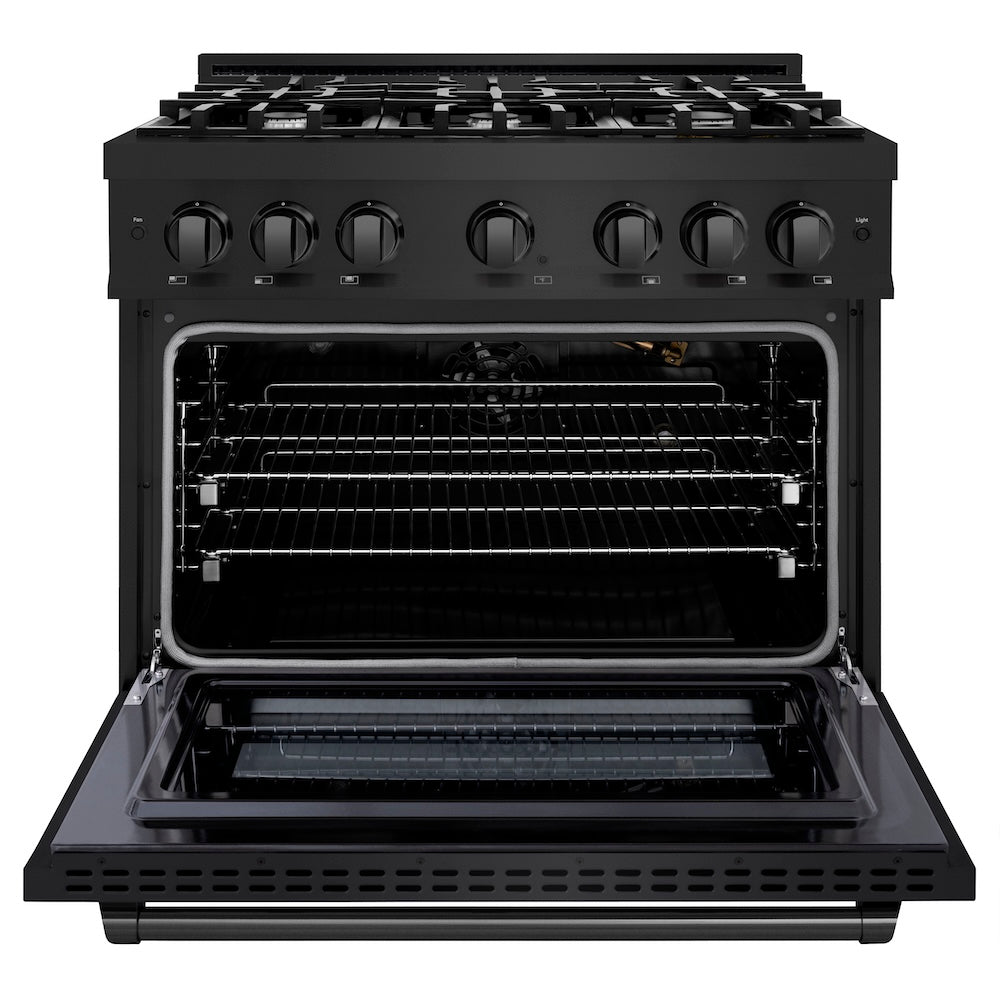 ZLINE 36 in. 5.2 cu. ft. Select Gas Range with 6 Burner Cooktop and Convection Gas Oven in Black Stainless Steel, Open Box-Excellent Condition