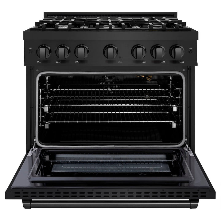 ZLINE 36 in. 5.2 cu. ft. Select Gas Range with 6 Burner Cooktop and Convection Gas Oven in Black Stainless Steel, Open Box-Excellent Condition