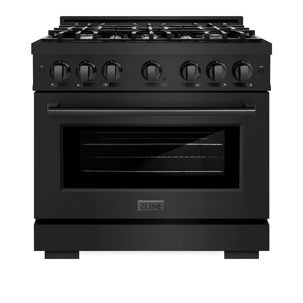 ZLINE 36 in. 5.2 cu. ft. Select Gas Range with 6 Burner Cooktop and Convection Gas Oven in Black Stainless Steel, Open Box-Excellent Condition