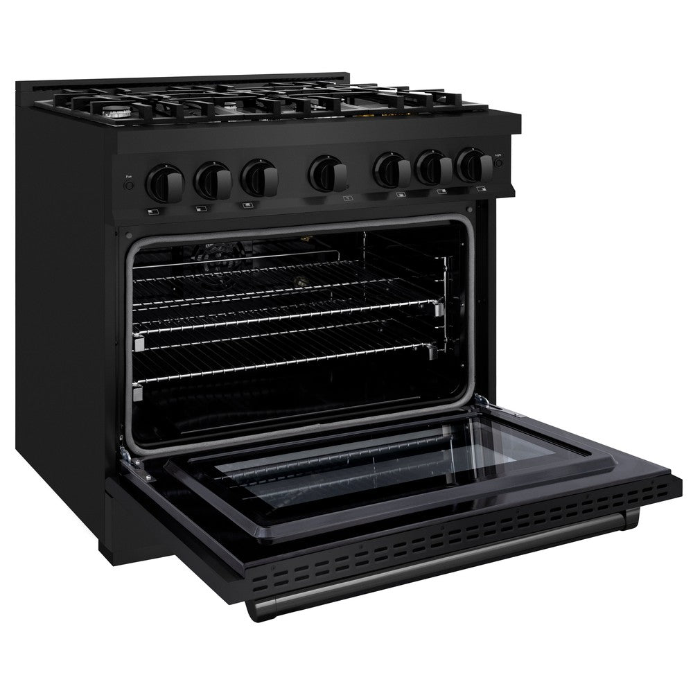 ZLINE 36" 5.2 cu. ft. Select Gas Range with 6 Burners in Black Stainless Steel, HGRB-36