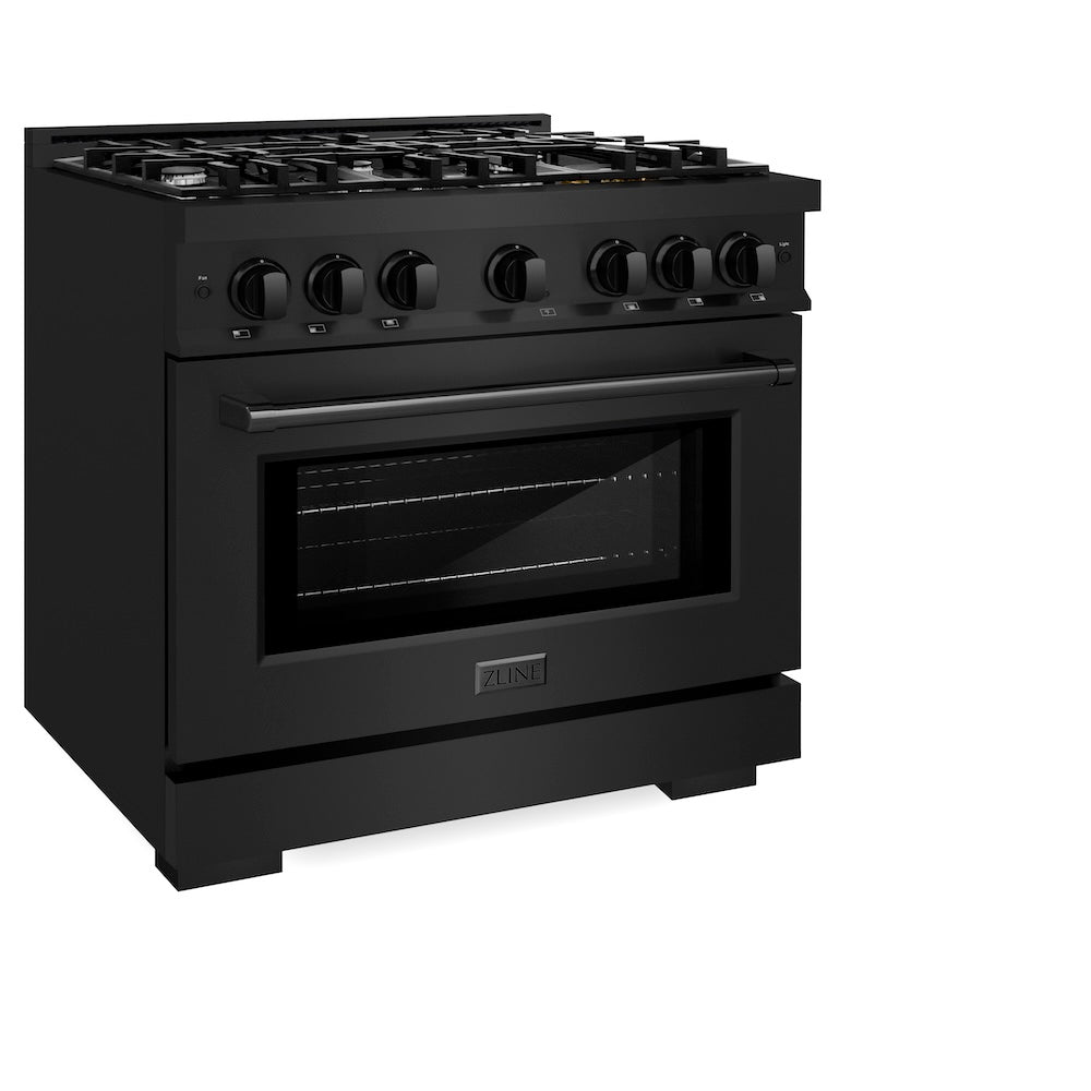 ZLINE 36 in. 5.2 cu. ft. Select Gas Range with 6 Burner Cooktop and Convection Gas Oven in Black Stainless Steel, Open Box-Excellent Condition
