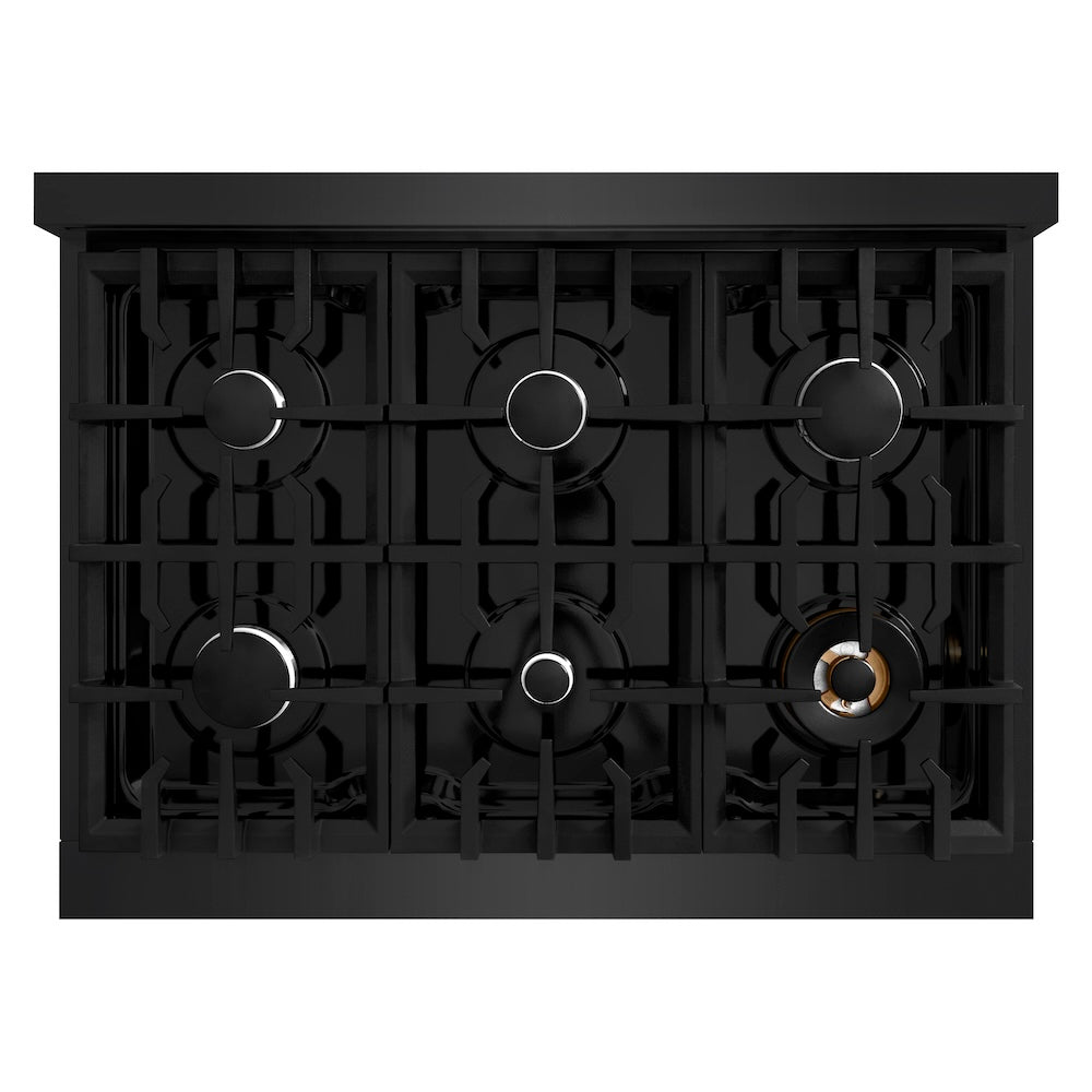 ZLINE 36 in. 5.2 cu. ft. Select Gas Range with 6 Burner Cooktop and Convection Gas Oven in Black Stainless Steel, Open Box-Excellent Condition