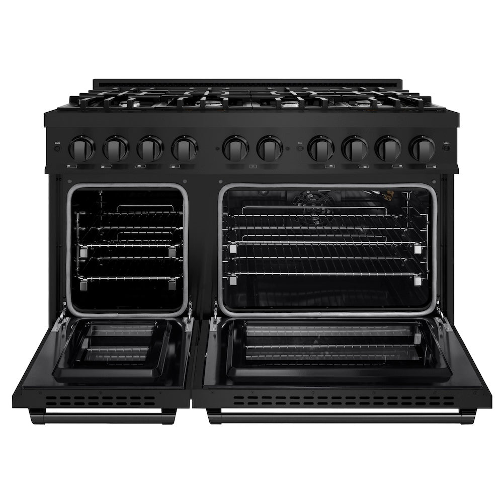 ZLINE 48 in. 6.7 cu. ft. Select Double Oven Gas Range with 8 Burner Cooktop in Black Stainless Steel, Open Box-Excellent Condition
