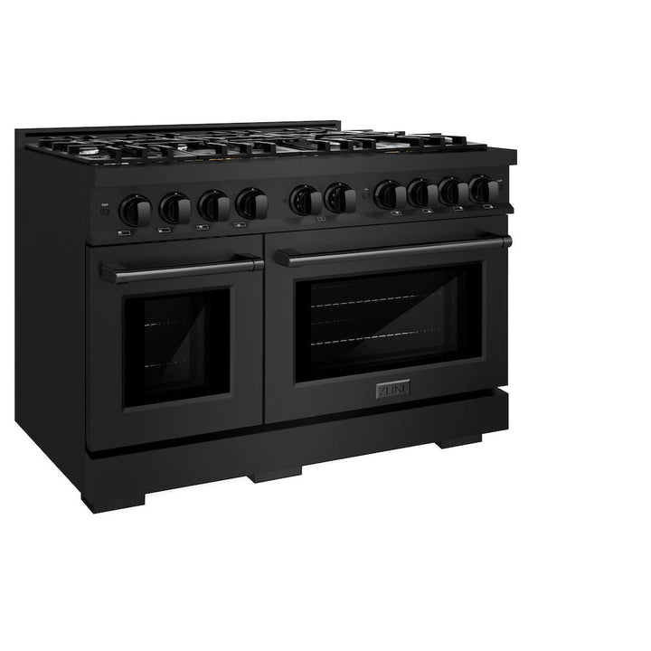 ZLINE 48 in. 6.7 cu. ft. Select Double Oven Gas Range with 8 Burner Cooktop in Black Stainless Steel, Open Box-Excellent Condition