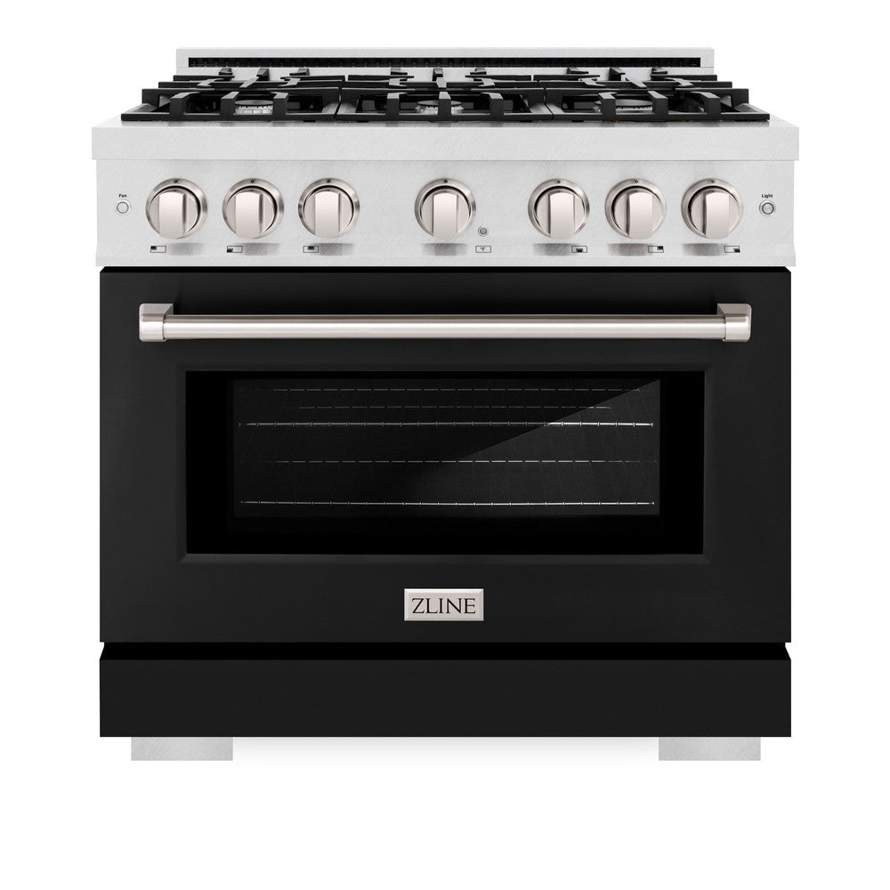 ZLINE 36" 5.2 cu. ft. Select Dual Fuel Range with 6 Burners in DuraSnow® Stainless Steel with Black Matte Door, HDRS-BLM-36