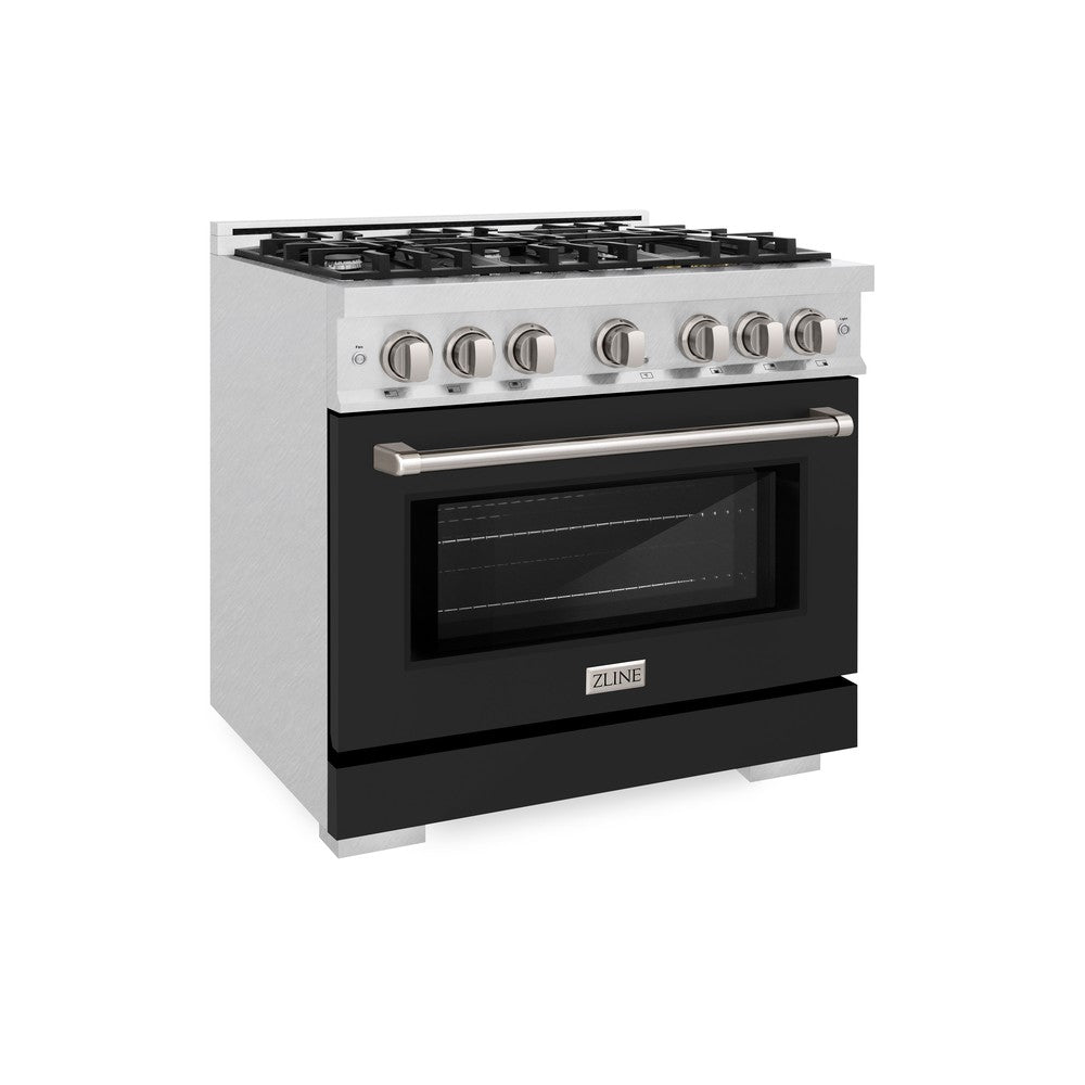 ZLINE 36" 5.2 cu. ft. Select Dual Fuel Range with 6 Burners in DuraSnow® Stainless Steel with Black Matte Door, HDRS-BLM-36