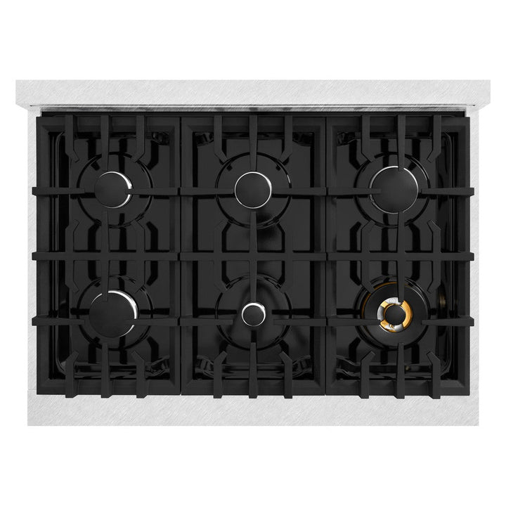 ZLINE 36" 5.2 cu. ft. Select Dual Fuel Range with 6 Burners in DuraSnow® Stainless Steel with Black Matte Door, HDRS-BLM-36